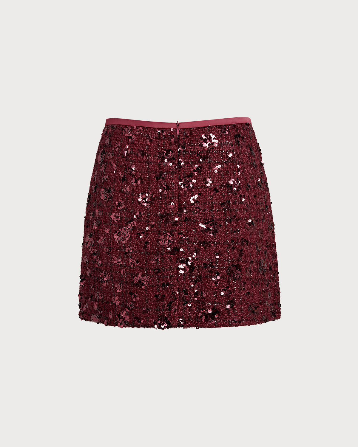 DALIA - Spódnica mini w kolorze czerwonego wina z cekinami i rozcięciem w kształcie litery A