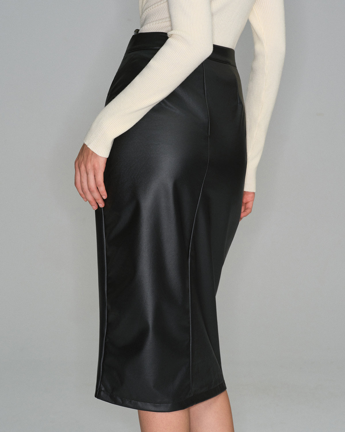 DALIA - Zwarte rechte leren midi-rok
