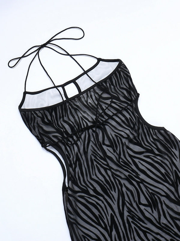 DALIA - Hollow-out Zebra Halter Dress